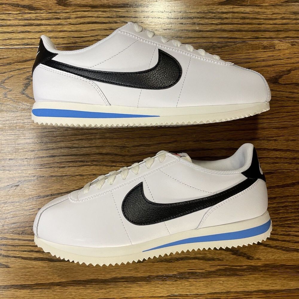 Women’s Nike CORTEZ 'WHITE BLACK LIGHT PHOTO BLUE' Leather Shoes Size - Picture 2 of 6